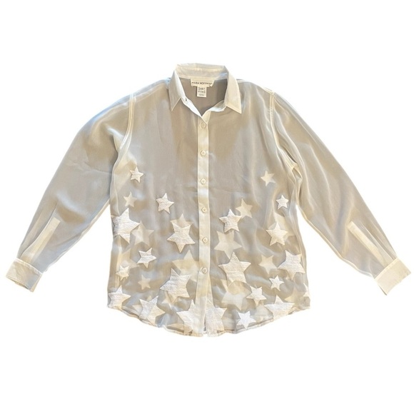 Mara Hoffman Tops - MARA HOFFMAN White Sheer Button Up Blouse with Textured Star Appliqué Detail